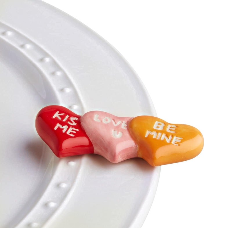nf nora fleming Nora Fleming Hand-Painted Mini: Conversation Hearts (Triple Hearts) A178 - Image 1